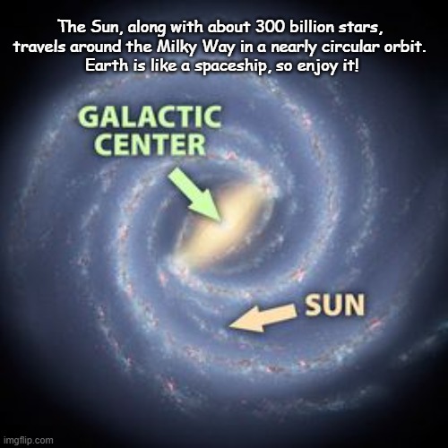 Our Sun | The Sun, along with about 300 billion stars, travels around the Milky Way in a nearly circular orbit.
 Earth is like a spaceship, so enjoy it! | image tagged in solar system,universe,black hole,sun,earth,space jam | made w/ Imgflip meme maker