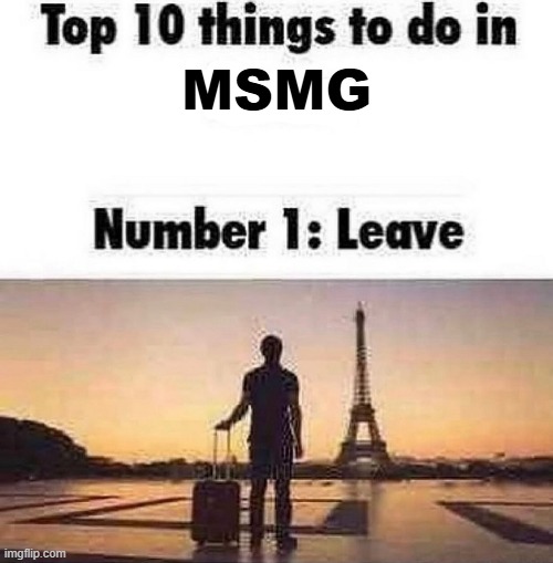 Top 10 things to do in blank | MSMG | image tagged in top 10 things to do in blank | made w/ Imgflip meme maker