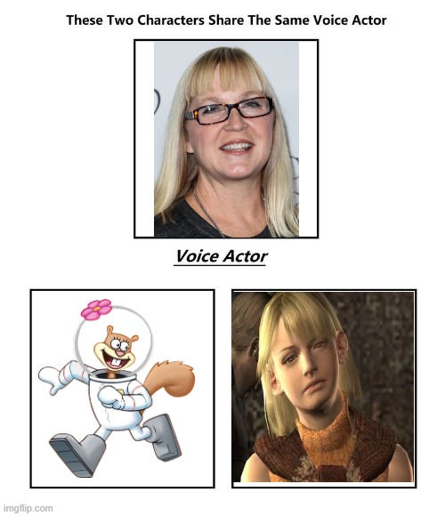Carolyn Lawrence | image tagged in same voice actor,carolyn lawrence,spongebob squarepants,resident evil,nickelodeon,capcom | made w/ Imgflip meme maker
