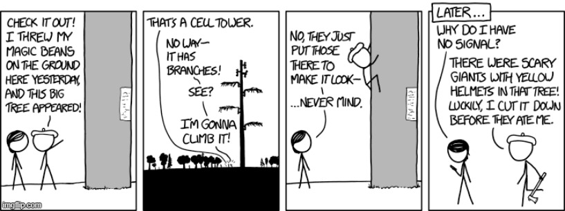 image tagged in jack and the beanstalk,cell tower,tree,disguise,no signal,construction workers | made w/ Imgflip meme maker