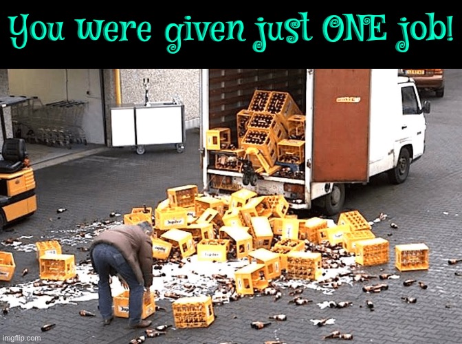 Just ONE Job | You were given just ONE job! | image tagged in you had one job,you had one job just the one,you're fired,task failed successfully,epic fail,messy | made w/ Imgflip meme maker