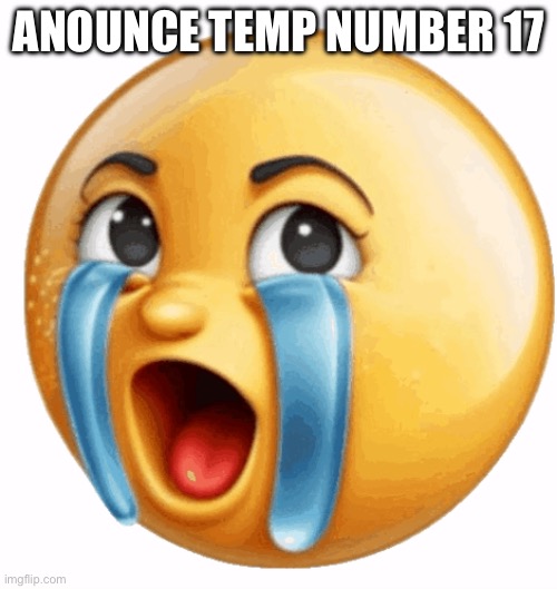 Realistic sob crying emoji | ANOUNCE TEMP NUMBER 17 | image tagged in realistic sob crying emoji | made w/ Imgflip meme maker