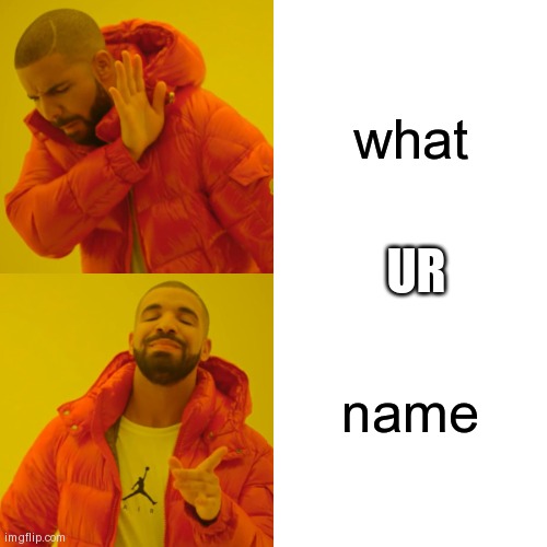 Drake Hotline Bling | what; UR; name | image tagged in memes,drake hotline bling | made w/ Imgflip meme maker