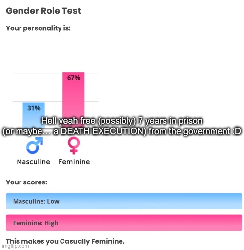 Hell yeah free (possibly) 7 years in prison (or maybe… a DEATH EXECUTION) from the government :D | made w/ Imgflip meme maker