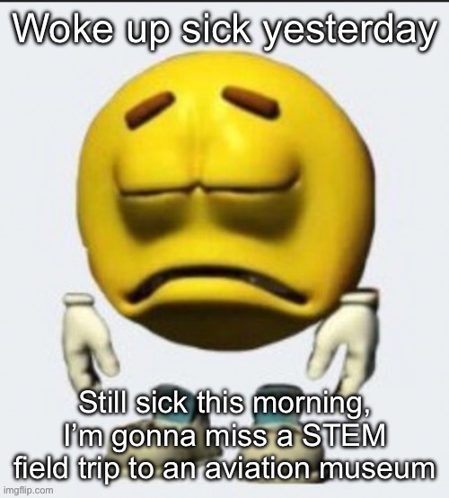 Sad emoji | Woke up sick yesterday; Still sick this morning, I’m gonna miss a STEM field trip to an aviation museum | image tagged in sad emoji | made w/ Imgflip meme maker