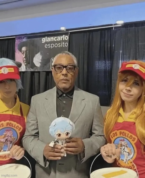 gus fring with the evangalion girls isnt real and cant hurt you. gus fring with the evangalion girls: | image tagged in evangelion,gus fring | made w/ Imgflip meme maker