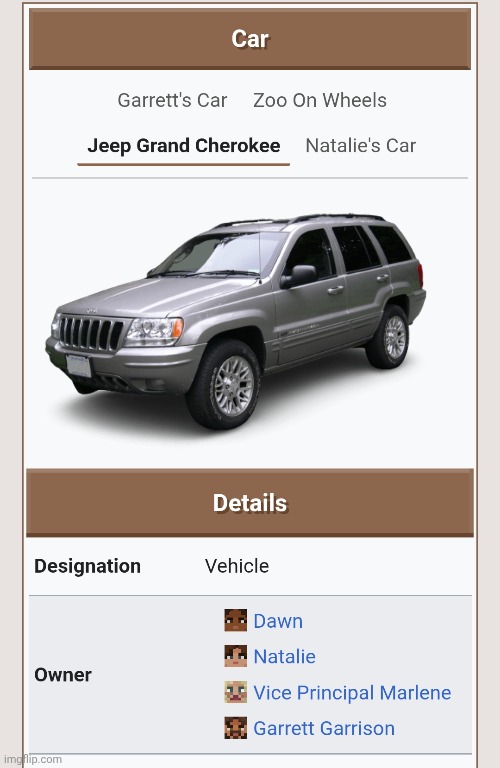 I love how the Minecraft Wiki now has an article for a Jeep Grand Cherokee | made w/ Imgflip meme maker
