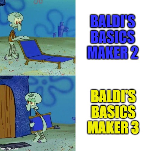 Squidward chair | BALDI'S BASICS MAKER 2; BALDI'S BASICS MAKER 3 | image tagged in squidward chair | made w/ Imgflip meme maker