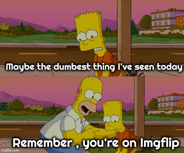 Homer and Bart worst day so far | Maybe the dumbest thing I've seen today Remember , you're on Imgflip | image tagged in homer and bart worst day so far | made w/ Imgflip meme maker