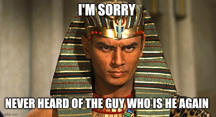 Pharaoh | I'M SORRY NEVER HEARD OF THE GUY WHO IS HE AGAIN | image tagged in pharaoh | made w/ Imgflip meme maker
