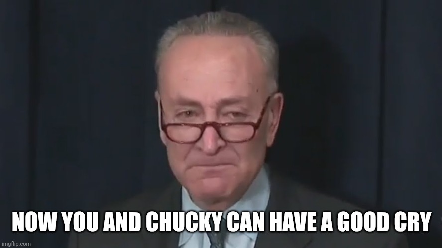 NOW YOU AND CHUCKY CAN HAVE A GOOD CRY | image tagged in chuck schumer crying | made w/ Imgflip meme maker