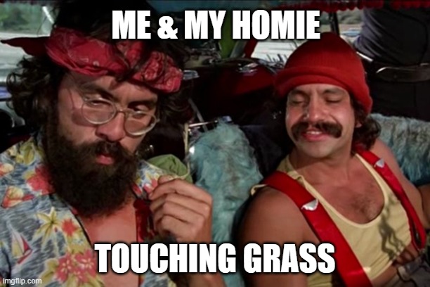 Touching Grass | ME & MY HOMIE; TOUCHING GRASS | image tagged in cannabis,homie,touch grass,grass,homies,touching | made w/ Imgflip meme maker
