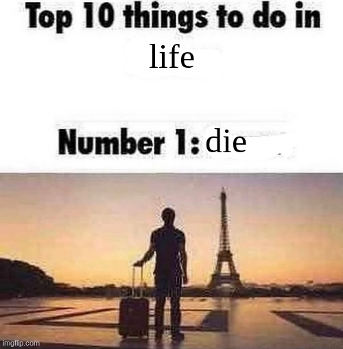 sounds about right | life; die | image tagged in top 10 things to do in blank | made w/ Imgflip meme maker