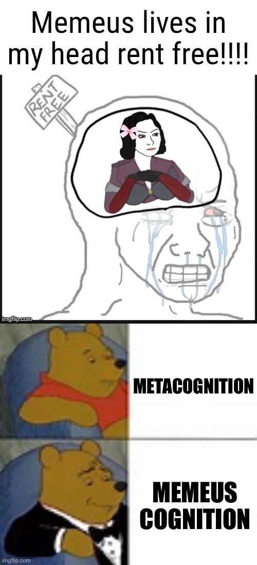 Self Aware Memeus | METACOGNITION; MEMEUS COGNITION | image tagged in memeus lives in my head rent free,sophisticated pooh bear | made w/ Imgflip meme maker