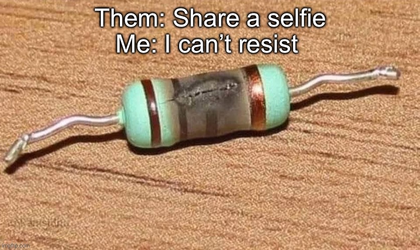 No Resistance | Them: Share a selfie
Me: I can’t resist | image tagged in resistance,selfie,bad pun | made w/ Imgflip meme maker