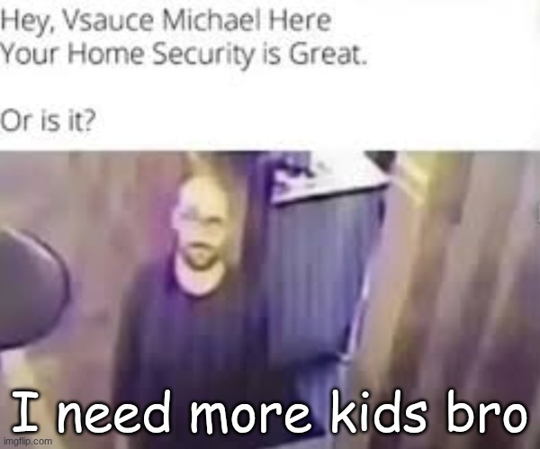 your home security is great | I need more kids bro | image tagged in your home security is great | made w/ Imgflip meme maker