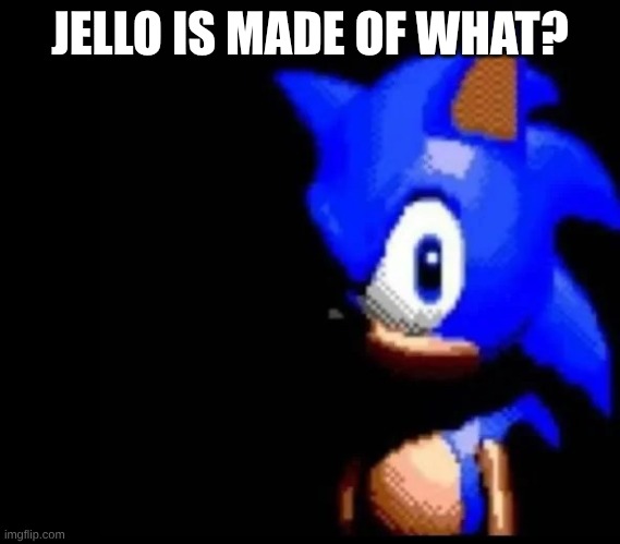 Sonic is PISSED | JELLO IS MADE OF WHAT? | image tagged in sonic is pissed | made w/ Imgflip meme maker