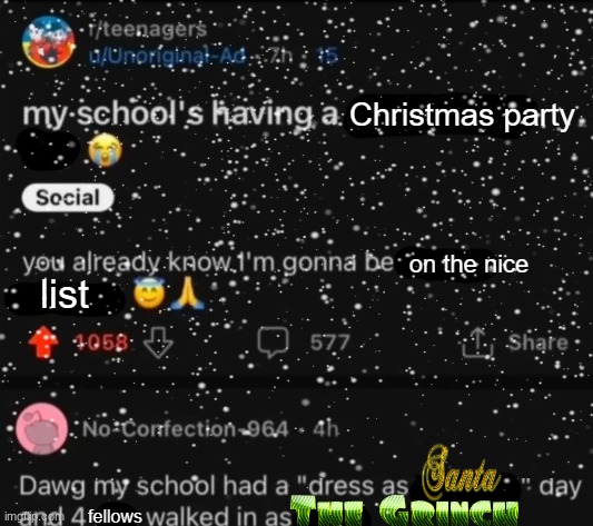 Christmas party; on the nice; list; fellows | made w/ Imgflip meme maker