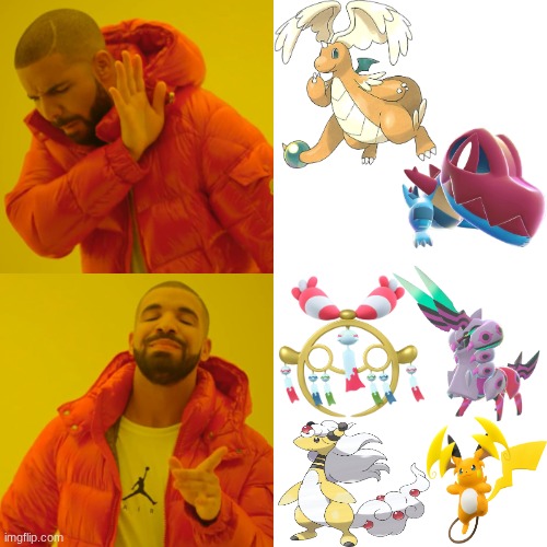 My take on copying pre-evolution features for mega evolution | image tagged in memes,drake hotline bling,funny,pokemon,gaming | made w/ Imgflip meme maker