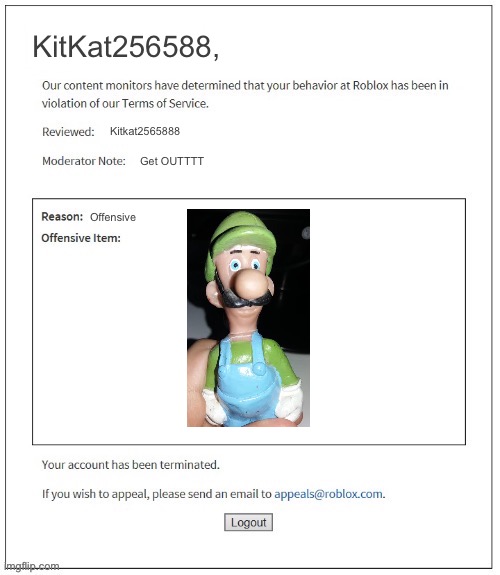 Not weegee. | KitKat256588, Kitkat2565888; Get OUTTTT; Offensive | image tagged in moderation system | made w/ Imgflip meme maker