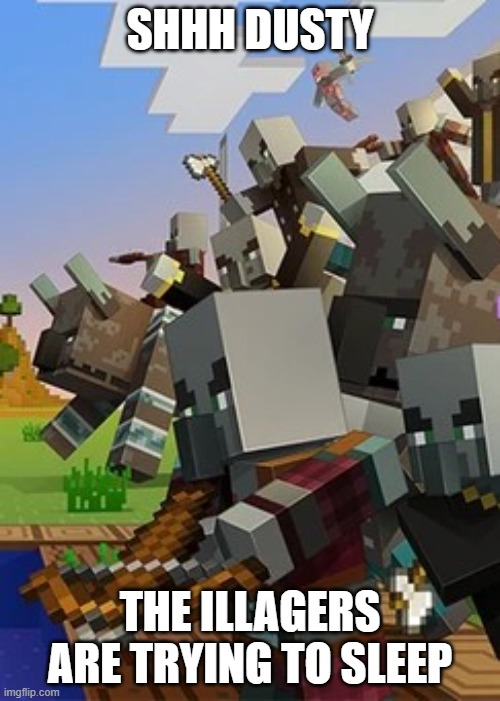 Illagers | SHHH DUSTY; THE ILLAGERS ARE TRYING TO SLEEP | image tagged in illagers | made w/ Imgflip meme maker