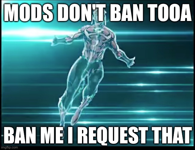 Wally west | MODS DON'T BAN TOOA; BAN ME I REQUEST THAT | image tagged in wally west | made w/ Imgflip meme maker