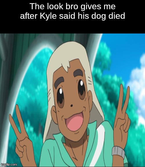 poor kyle | The look bro gives me after Kyle said his dog died | image tagged in funny,pokemon | made w/ Imgflip meme maker