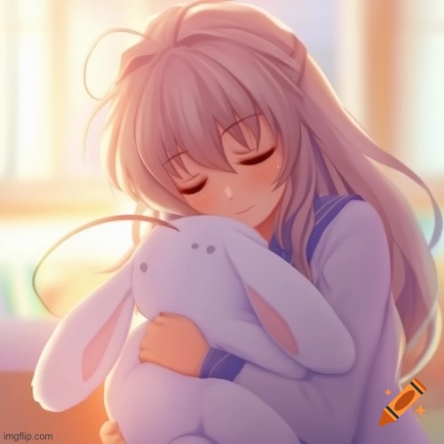 Cute Anime girl cuddles a bunny | image tagged in anime,cute,cuddle | made w/ Imgflip meme maker