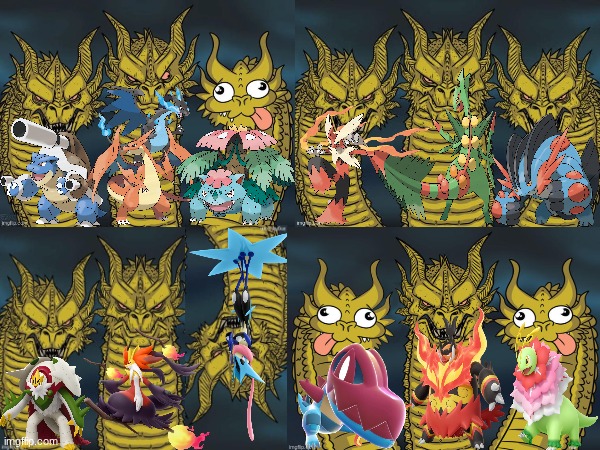 Mega Evolved Final Starters Over the Years | image tagged in memes,funny,pokemon,gaming,three-headed dragon | made w/ Imgflip meme maker