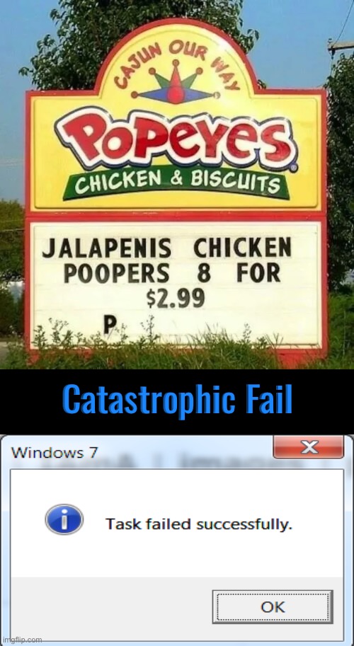 Catastrophic Fail | Catastrophic Fail | image tagged in epic fail,task failed successfully,funny sign,popeyes,restaurants,hilarious memes | made w/ Imgflip meme maker