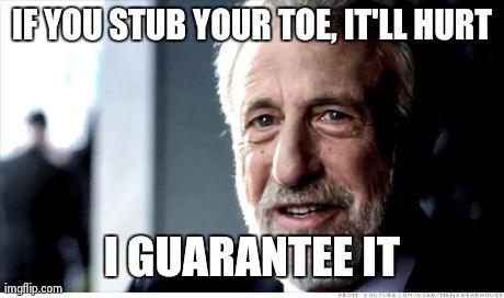 I Guarantee It | IF YOU STUB YOUR TOE, IT'LL HURT I GUARANTEE IT | image tagged in memes,i guarantee it | made w/ Imgflip meme maker