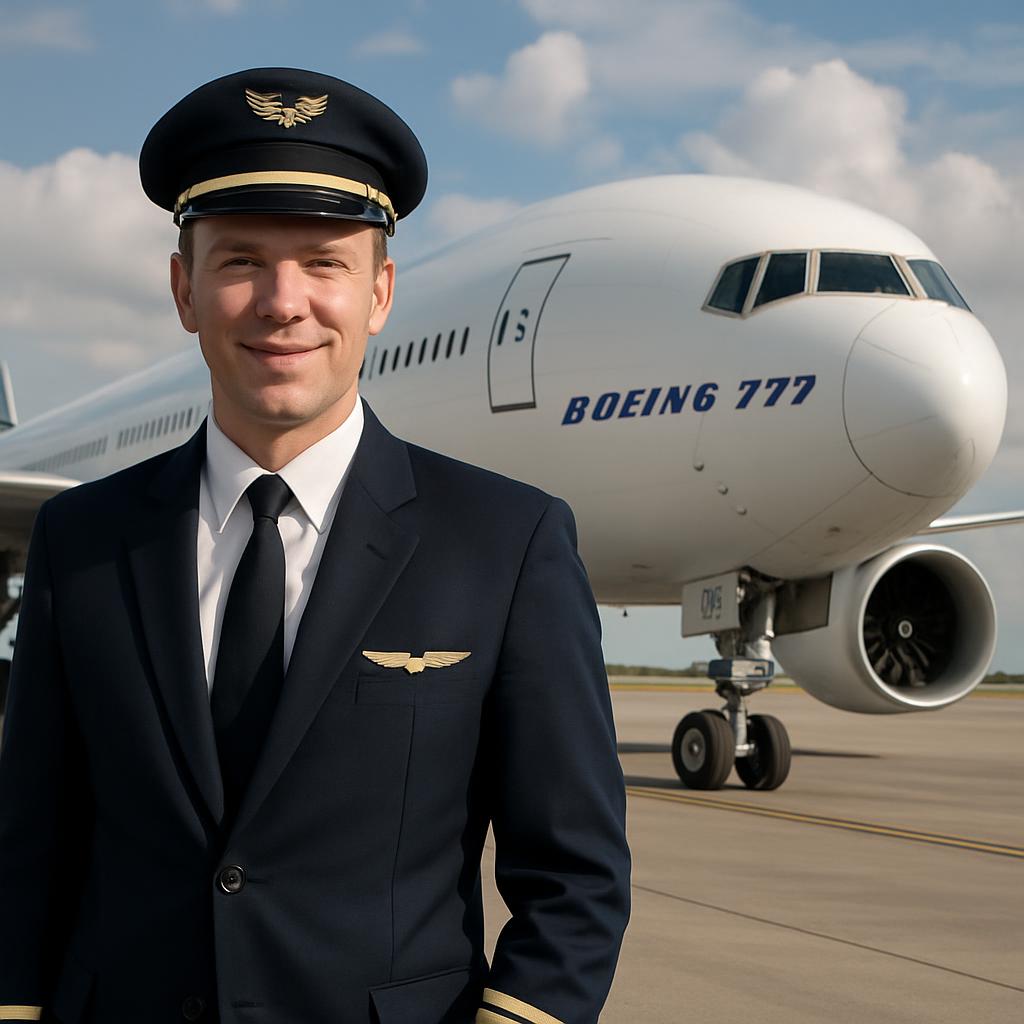 A PILOT WITH BOEING 777 Blank Meme Template