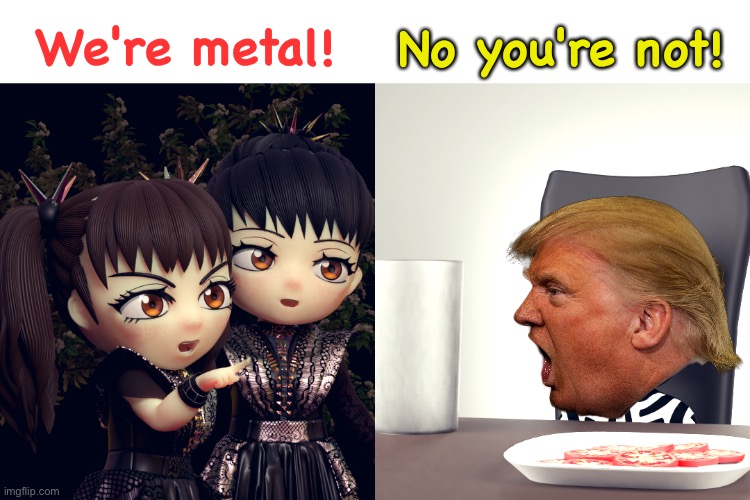BABYMETAL | We're metal! No you're not! | image tagged in babymetal | made w/ Imgflip meme maker