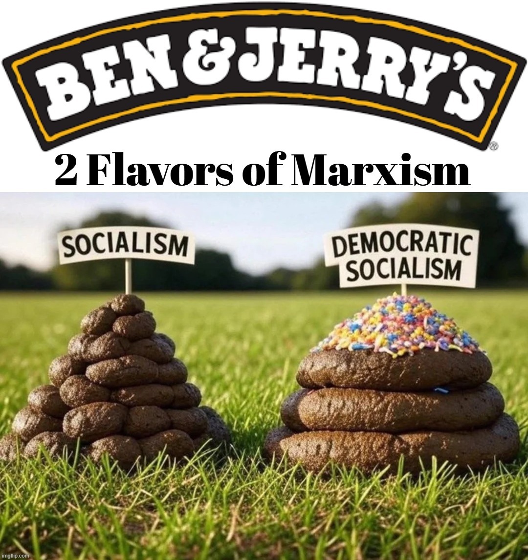 Ben & Jerry's 2 Flavors of Marxism | image tagged in socialism,democratic socialism,marxism,cultural marxism,ew i stepped in shit,crush the commies | made w/ Imgflip meme maker