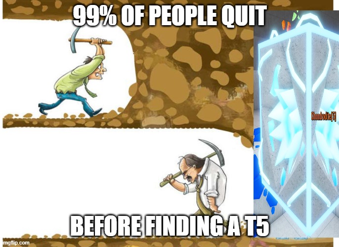 me in mining tech: | 99% OF PEOPLE QUIT; BEFORE FINDING A T5 | image tagged in gambling miner | made w/ Imgflip meme maker