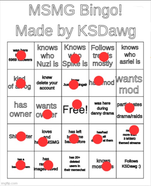 MSMG Bingo! | image tagged in msmg bingo | made w/ Imgflip meme maker