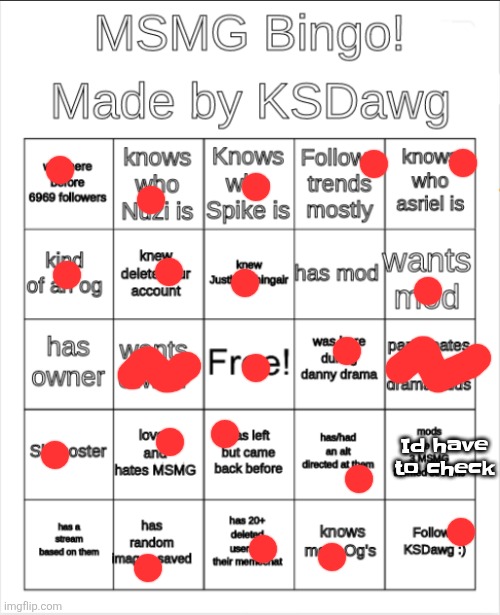 MSMG Bingo! | Id have to check | image tagged in msmg bingo | made w/ Imgflip meme maker