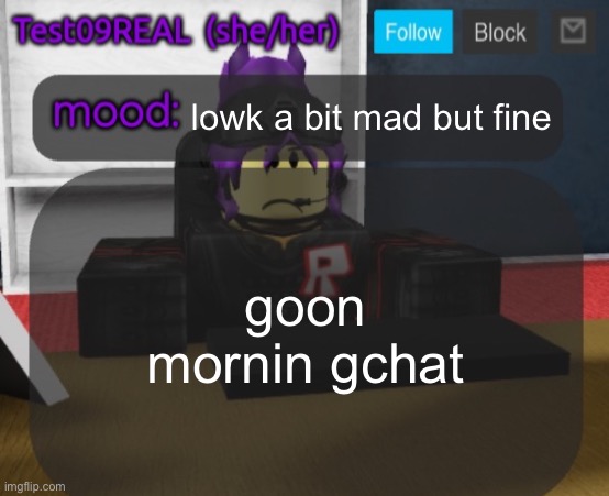 Test09 Jane Doe temp v2 | lowk a bit mad but fine; goon mornin gchat | image tagged in test09 jane doe temp v2 | made w/ Imgflip meme maker