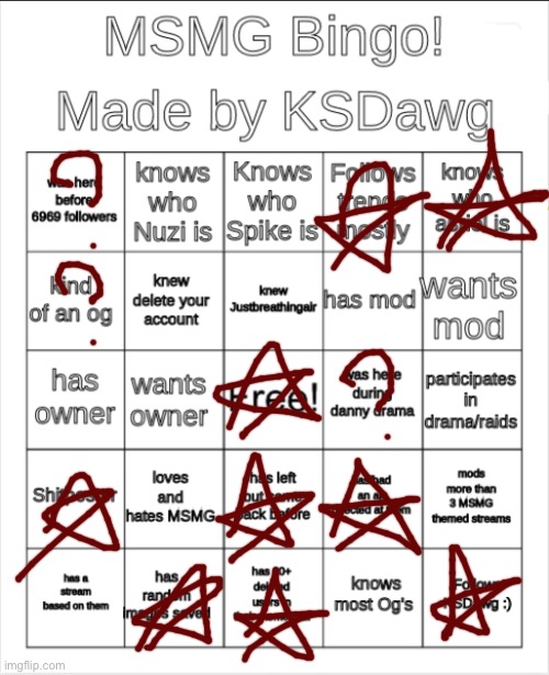 the questioned ones were bc i was technically on imgflip just not msmg | image tagged in msmg bingo | made w/ Imgflip meme maker