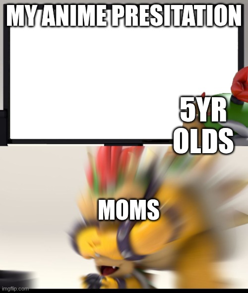 Bowser and Bowser Jr. NSFW | MY ANIME PRESITATION; 5YR OLDS; MOMS | image tagged in bowser and bowser jr nsfw | made w/ Imgflip meme maker