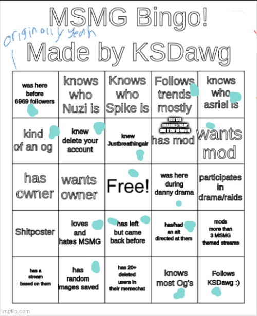 MSMG Bingo! | I DID B4 I UNBANNED TOADY AND IT GOT REMOVED | image tagged in msmg bingo | made w/ Imgflip meme maker