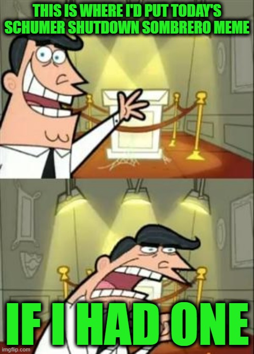 Adios, Sombreros, Job well Done | THIS IS WHERE I'D PUT TODAY'S SCHUMER SHUTDOWN SOMBRERO MEME; IF I HAD ONE | image tagged in memes,this is where i'd put my trophy if i had one | made w/ Imgflip meme maker