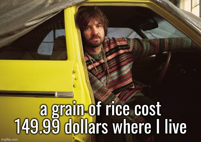Kevin Parker in car | a grain of rice cost 149.99 dollars where I live | image tagged in kevin parker in car | made w/ Imgflip meme maker
