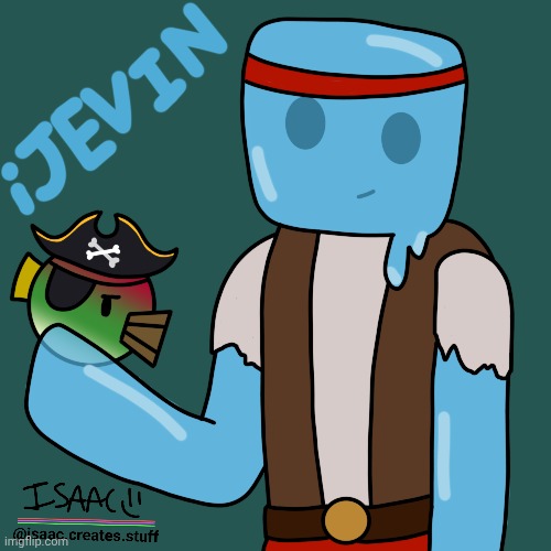 Fanart of iJevin's pirate skin from Hermitcraft Season 11 (and Sal too) | image tagged in minecraft,hermitcraft,slime,pirate,fish,fanart | made w/ Imgflip meme maker