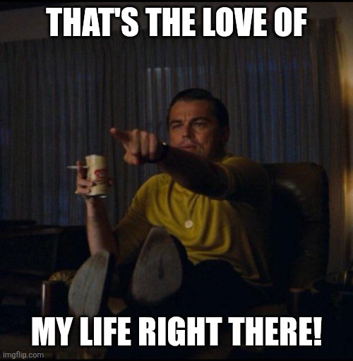 Leonardo DiCaprio Pointing | THAT'S THE LOVE OF; MY LIFE RIGHT THERE! | image tagged in leonardo dicaprio pointing | made w/ Imgflip meme maker