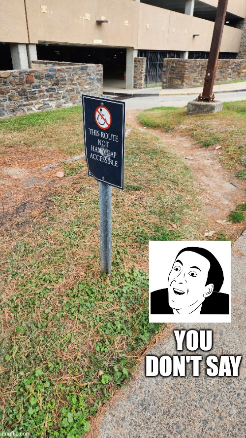Off-road wheelchairs only | YOU DON'T SAY | image tagged in wheelchair,accessibility,unnecessary sign,nicolas cage,you don't say,desire path | made w/ Imgflip meme maker
