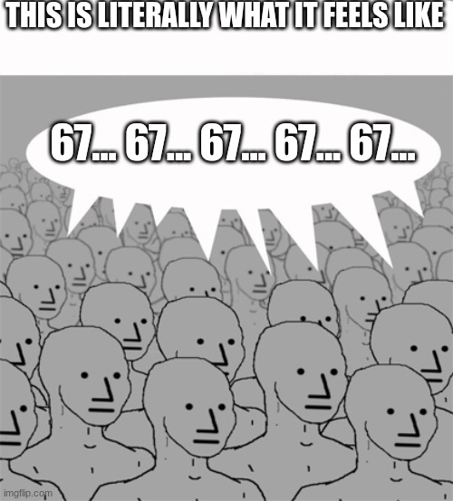 NPCProgramScreed | THIS IS LITERALLY WHAT IT FEELS LIKE; 67... 67... 67... 67... 67... | image tagged in npcprogramscreed | made w/ Imgflip meme maker