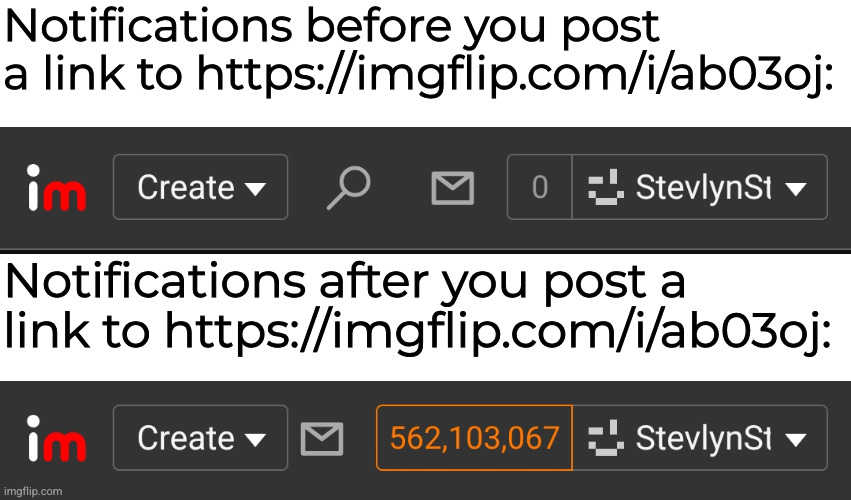 Notifications before you post a link to https://imgflip.com/i/ab03oj:; Notifications after you post a link to https://imgflip.com/i/ab03oj: | made w/ Imgflip meme maker