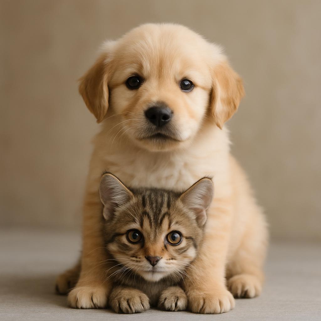 High Quality Cute puppy sitting on a kitten Blank Meme Template