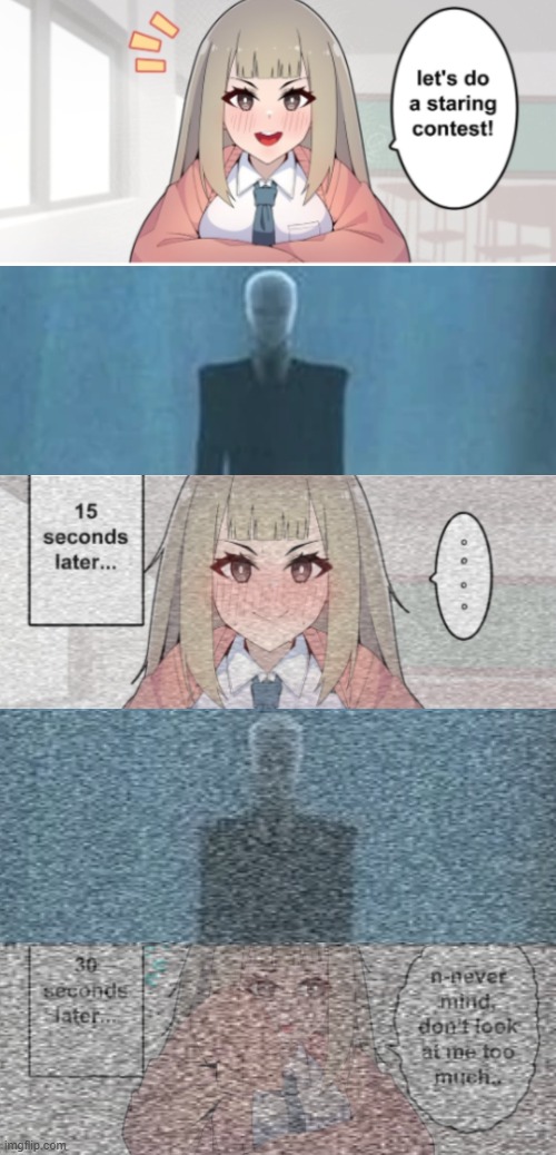 find his pages | image tagged in staring contest | made w/ Imgflip meme maker